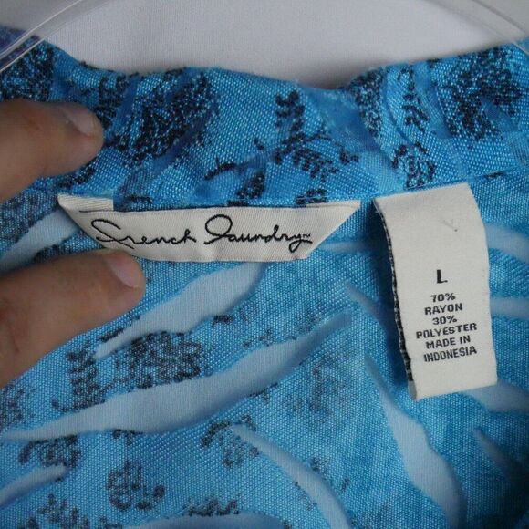 French Foundry Women's Size L Blue Semi Sheer Top 3/4 Long Sleeve Pocket Blouse - Picture 5 of 13